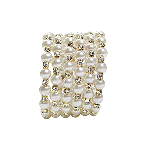 Asphire Vintage Great Gatsby Pearl Bracelet Multi-Layered Chunky Pearl Crystal Elastic Bangle Bridal Wedding Jewelry 1920s Flapper Prom Party Costume Accessories for Women, Gold2