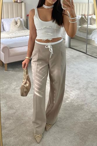 Wide Leg High Waisted Dress Pants Women’s Elastic Waist Business Casual Trousers Work Pants with Pockets3