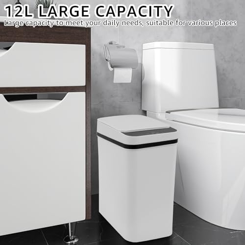 Bote de basura inteligente de 12L con sensor automático blanco para baño 6