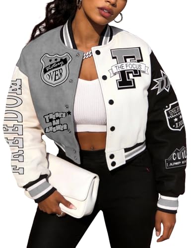COZYPOIN Women's Varsity Jacket Cropped Letterman Jacket Lightweight Button Down Bomber Racer Baseball Y2K Coats