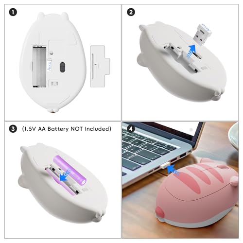 Grazioso mouse wireless con tema gatto, Mice rosa, Mice tri-mode Bluetooth 3.0/5.0/2.4G con ricevitore USB A, clic silenzioso, mouse cartoon per laptop/PC (Pink Angie) - Gadget - Immagine 3