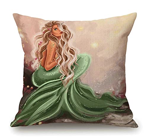 Throw Pillow Cover Gorgeous Mermaid Girl With Gorgeous Hair Basking In The Sunlight Pillow Case Decorative 18 X 18 Inches Outdoor Cushion Couch Sofa Pillowcases #TOP8