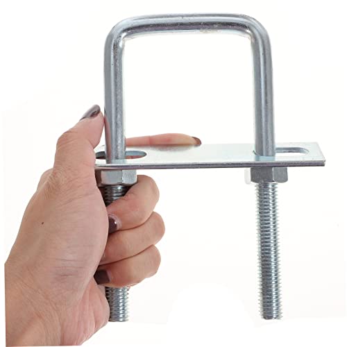 Image of Galvanized Square U-Bolt Clamp 5.90 Inch U Shape Steel Fastener with Nuts Washers for Secure Mounting on Boat Trailers Columns Pipes