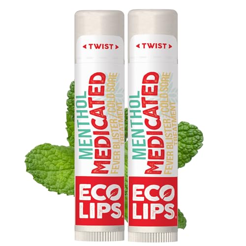 Eco Lips Certified Organic Medicated Lip Balm for Cold Sores & Fever Blisters with Menthol, Tea Tree and Lemon Balm 2 pack by Eco Lips 100% Natural. Made in USA
