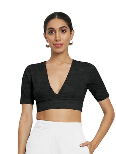 Image of Thevasa Women's Everyday Divine Depth V Neck Half Sleeves Blouse