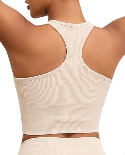 Image of Yoga Sports Seamless Bras for Women Longline Tank Top with Built-in Gym Workout Racerback Bra Tops