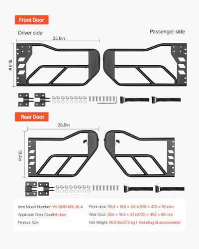 VEVOR Jeep Tube Doors 4-Türer Adventure Style Stahl Schwarz Rot Fit für 2007-2018 Jeep Wrangler JK
