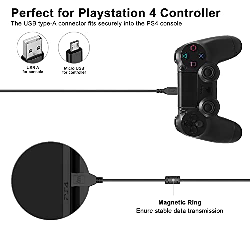 6Amlifestyle [2 Pack 10Ft] Ps4 Controller Charging Cable, Charge And Play, Micro Usb Charger High Speed Data Sync Cord For Sony Playstation 4 Ps4 Slim/Pro Controller, Xbox One S/X Controller, Android #TOP1