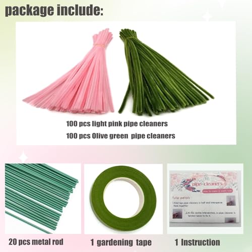 Image of Pipe Cleaner Set, 200 Pcs, with Floral Wires and Floral Tape, Chenille Stems for Tulip Bouquet Making, Kids DIY Craft Projects and Decorations (Peach and Olive Green kit)