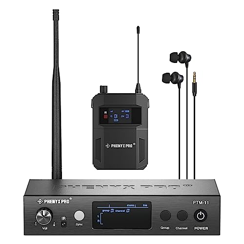 Phenyx Pro Uhf Mono Wireless In-Ear Monitor System, Metal Wireless Iem System, Bodypack Receiver, 50 Adjustable Frequencies, Separate Outputs, 164Ft Operation, Ideal For Band And Studio (Ptm-11) #TOP3