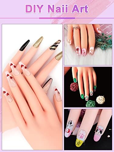 Deciniee Practice Hand for Acrylic Nails,Silicone Hand Practice Model 200 Pcs Nail Tips Set,Professional Nail Art Hand Tools Adjustable False Finger Nails for DIY Nail Manicure