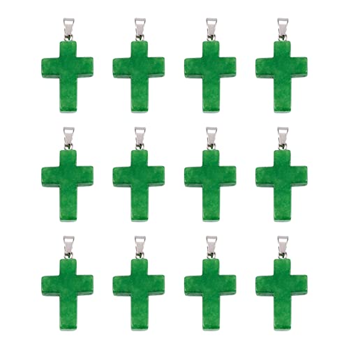Pandahall 50Pcs Natural Gemstone Cross Charms Green Jade Stone Crucifix
