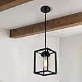 Rviezza Black Pendant Light Fixture, 1-Light Farmhouse Lantern Pendant Light Iron Cage Hanging Light with Clear Glass Shade for Kitchen Island Entryway Dining Room Hallway