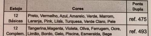 12 Canetas Marcadores para Tecido Texti Magic Color Ponta Dupla