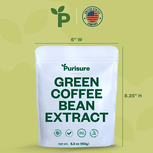 Purisure Green Coffee Bean Extract Powder 150g (5.3 oz), Green Coffee Bean Extract, 750 Servings