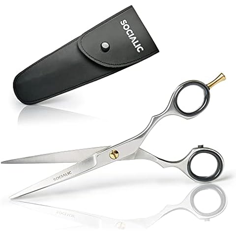 Socialic® Haarschere inkl. Etui - Extra scharfe Haarschneideschere aus Karbonstahl zum Schneiden, Haar Styling und als Bart Trimmer Cover