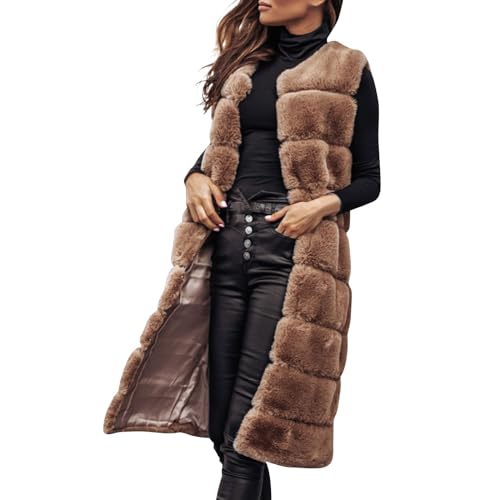 TWGONE Women's 2024 Winter Faux Fur Vest Sleeveless Jackets Open Front Long Shaggy Outerwear Fuzzy Fleece Jacket Coat