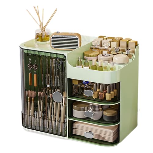 Organizador de cosméticos con cajones - Organizador de mostrador para cosméticos, organizador de escritorio transparente con cajones | Envase cosmético multicompartimento para mujer para rímel, verde