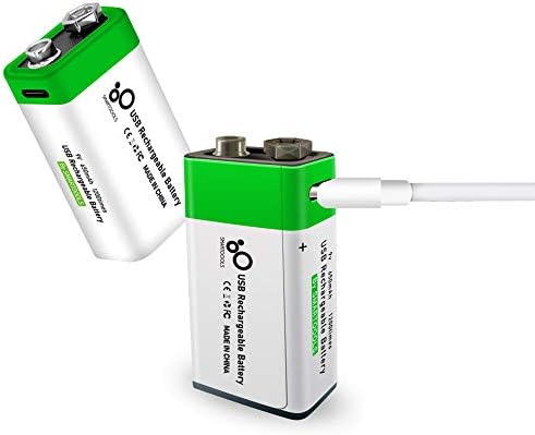 Rechargeable 9V Batteries 1.5V 650mAh USB Lithium ion Rechargeable 9V Battery with USB Type C Charging Cable, High Capacity Fast Charge, 1200 Cycles Constant Output, Over-Charge Protection,2-Pack