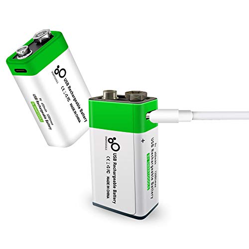 Rechargeable 9V Batteries 1.5V 650Mah Usb Lithium Ion Rechargeable 9V Battery With Usb Type C Charging Cable, High Capacity Fast Charge, 1200 Cycles Constant Output, Over-Charge Protection,2-Pack #TOP2