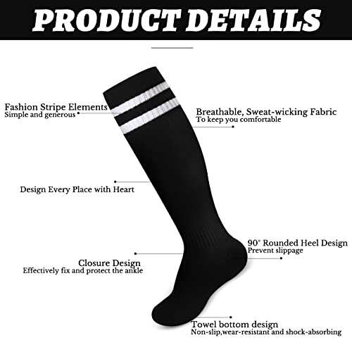 Unittype 6 Pairs Kids Toddler Soccer Socks Youth Stripes Football Socks Christmas Gift for Boys Girls 4-14 Years Old(Black, White, S) by Unittype - Image 4