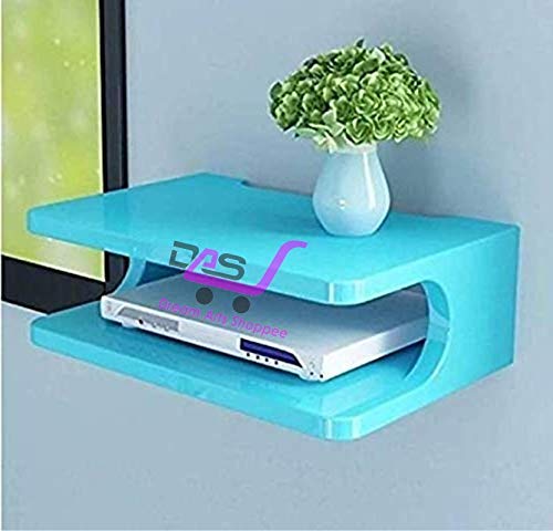 Image of Set Top Box Stand Wall Shelf & WiFi Modem Display Rack for Living Room (Blue)