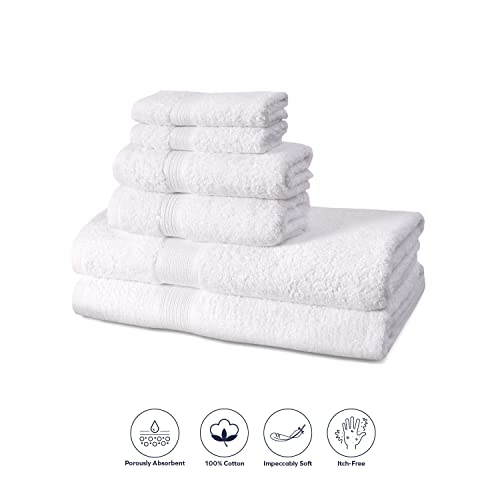 Boston Linen Co. 6 Piece Bath Towels Set, 2 Hand Towels 2 Bath Towels And 2 Washcloths, 100% Cotton Luxury Hotel Quality Towel Set, Soft & Premium Feel High Absorbent For Spa, Gym And Hotels - White #TOP3