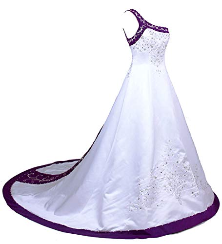 Zorayi Élégant A-Ligne Une épaule Robes de mariée Vêtements de mariée Broderie Satin Robes de Mariage Blanc & Violet Taille 38 Cover