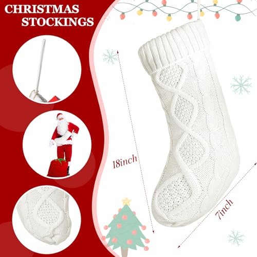 Cozypower 5 Pack Personalized Christmas Stockings for Pets Family with Wooden Name Tags, 18 Inch Large Knit Cat Christmas Stocking Hanging Dog Bone for Pet Xmas Decorations(White) by Cozypower - Image 2