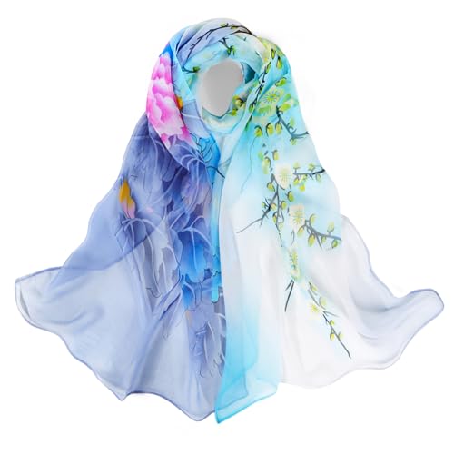 MUQU Scarf for Women Lightweight Chiffon Scarf Fashion Floral Pattern Shawl Scarves for Women