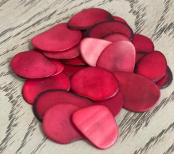 Red Organic tagua Chips - Slices from Colombia. Size: 4 x 3 cm. Approx. Vegetable Ivory nut. 50 Slices. Undrilled.