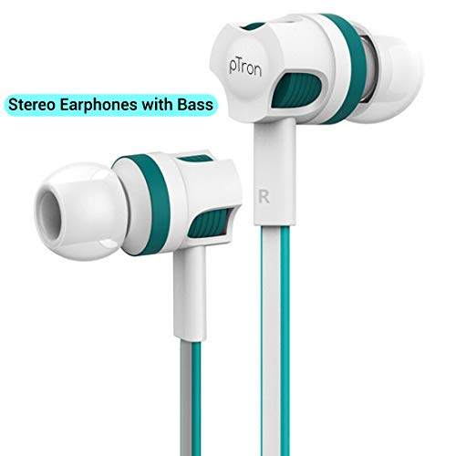 Image of pTron HBE5 Raptor (High Bass Earphones) in-Ear Stereo Wired Headphones with Mic - (White and Blue)