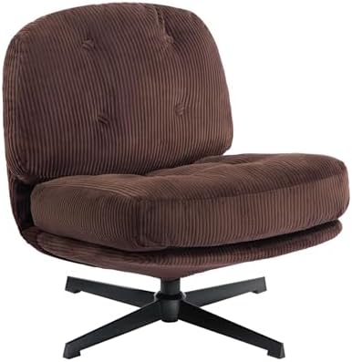 HollyHOME Modern 360°Swivel Accent Chair, Upholstered Comfy Reading Chair, Fabric Lazy Chair with Soft Cushion, Metal Frame Lounge Sofa Chair for Living Room, Bedroom, Balcony, Coffee