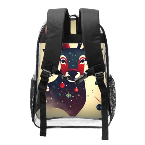 Christmas Deer Picture Print Work Travel Stadium Events Transparent Backpack PVC Clear Bag Large Side Pockets2