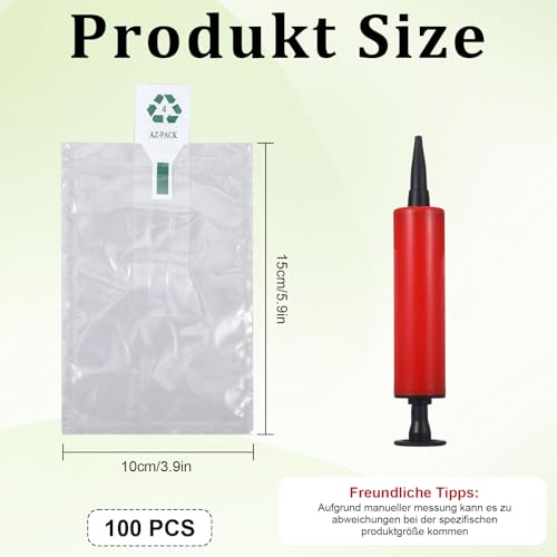 100 Stück Verpackungschips LuftpolsterkissenVerpackungsmaterial Luftpolsterkissen Luftpolsterfolie​​ Transparent 10x15 cm/3.94x5.91in Verpackungsmaterial​​ mit Pumpe, ​​für Ort verschieben und Pakete