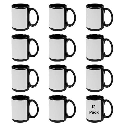 Craft Express 15oz Black Ceramic Sublimation Mugs with White Patch – Compatible with Sublimation Printer (12)