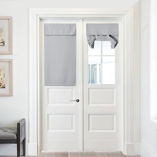 PONY DANCE Door Window Curtain - Blackout Privacy Shade for Glass Front French Door, Thermal Insulated Tie-Up Window Covering, Sliver Grey, 1 Panel, 30W x 40L Inch