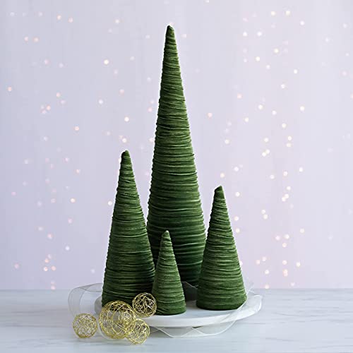 Image of Your Heart's Content Velvet Trees Set of 4 Olive, Modern Mantle, Elegant Entryway, Green Valentine Tree Tabletop, Holiday Table Centerpiece, Cozy Gift for (Olive)