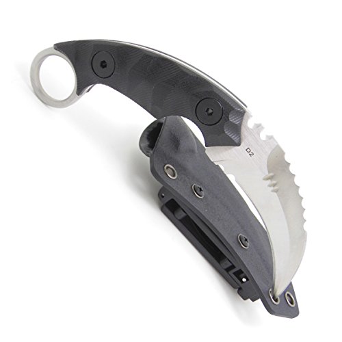 MASALONG Outdoor Survival Claw Tactical Teeth Knife Double Edged Sharp Fixed Blade Knife with Sheath (Sand Light-kydex Sheath) - Thumbnail 7