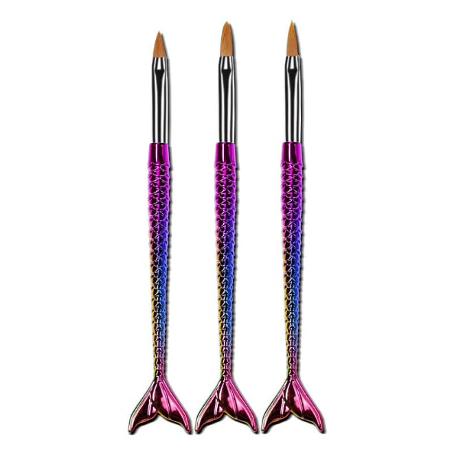 3 Pcs Acrylic Nail Art Brush Set with Mermaid Handles, Nail Flower Painting Pens, Gel Carving Brushes for Acrylic Powder, Glitter Application & 3D Nail Art, Professional Salon & DIY Use-image-40