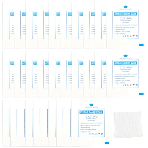 Qerutk 30 almohadillas de gasa estériles, apósitos de gasa de 5 x 5 cm para heridas, hisopos de gasa estériles, almohadilla de gasa médica, hisopos de gasa de algodón no tejidos, para botiquines de