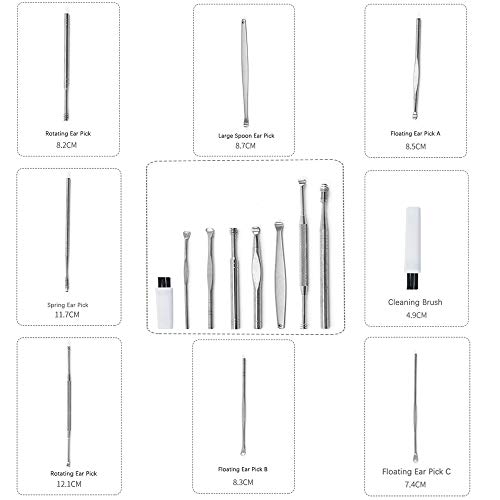 Ohrenreiniger, Ohrenschmalz Entferner 8 in1 Ohrreiniger aus Edelstahl, Wiederverwendbares Ohrenschmalz Reiniger, Ohrreinigungswerkzeug Set für Kinder Jugendliche und Erwachsene
