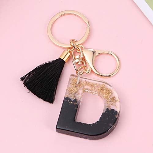 TOYANDONA Initial Keychain Letter Alphabet Key Ring Tassel Charm Key Chain Initial Purse Charms for Handbags Alphabet Initial Letter Pendant (Black D)