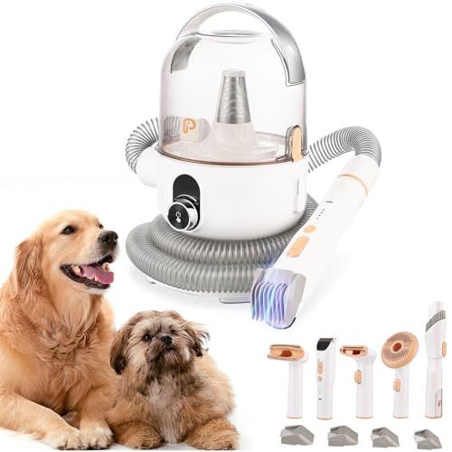 Dog Grooming Vacuum Kit, GARVEE 11Kpa Suction Power Pet Hair Vacuum for Shedding Grooming with 2 L Large Capacity Hair Storage, 5 Professional Pet Gro