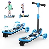 Kids Electric Scooter, 3-Wheel Electric Scooter for Kids Ages 3-10, 5 inch Solid Wheels, 6/10 KM/H Speed, 9-15KM Range, Kick-to-Start, Foot Throttle/Brake, 3 Heights Adjustable, 50KG Capacity