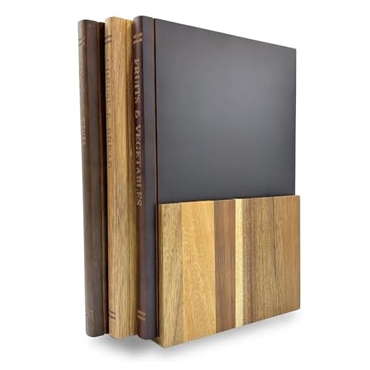 The Cutting Board Library | 100% Acacia Wood | Set of 3 Decorative Kitchen Boards with Wooden Stand | Cheese, Bread & Charcuterie Display | Statement Countertop Accent