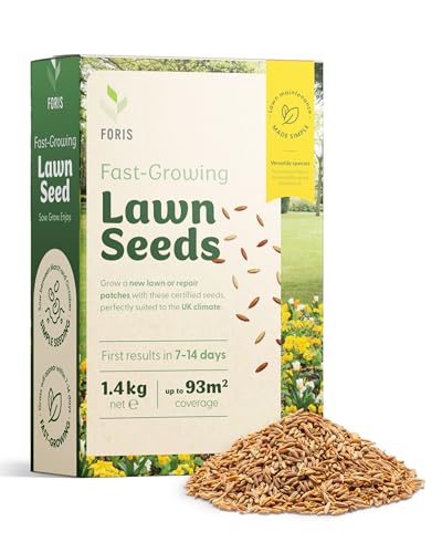 Foris Fast Growing Lawn Seed 1.4kg - Covers Up to 93m Overseeding Capacity Quick Germination Grass Seed 714 Days Lawn Repair Durable Hard Wearing Blend Low Maintenance UK Climate Grass