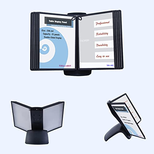 TUKA-i-AKUT Tisch-Sichttafel Aufsteller mit 10 Sichttafeln, DIN A4 Desktop Sichttafel System, Sichttafel - Tischständer mit 10 Klapprahmen, Schwarz, TKD8220 Black