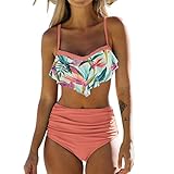 TELA: 80% Poliéster + 20% Spandex - Conjuntos de bikini de cintura alta. Este traje de baño clásico es de secado rápido, suave, elástico, pro piel, elástico, duradero y cómodo de llevar.