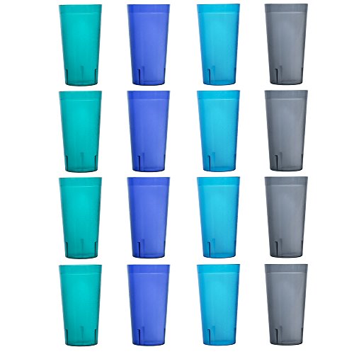 Us Acrylic Café 20-Ounce Plastic Restaurant Style Lightweight Stackable Beverage Tumblers | Reusable, Bpa-Free, Made In The Usa, Top-Rack Dishwasher Safe | Water Cups Set Of 16 In 4 Coastal Colors #TOP5